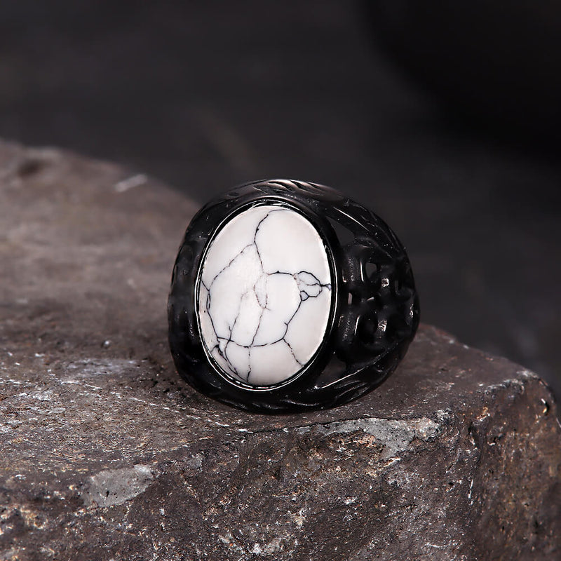 Vintage Hollow Carved Gemstone Stainless Steel Ring – GTHIC