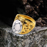 Vintage Hollow Carved Gemstone Stainless Steel Ring