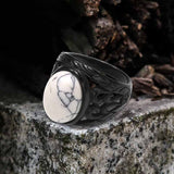 Vintage Hollow Carved Gemstone Stainless Steel Ring