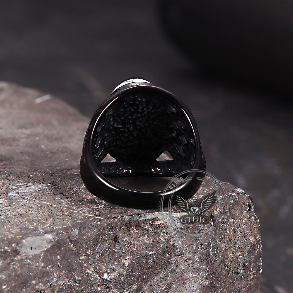 Vintage Hollow Carved Gemstone Stainless Steel Ring