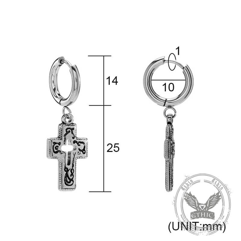 Vintage Hollow Cross Stainless Steel Drop Earrings | Gthic.com