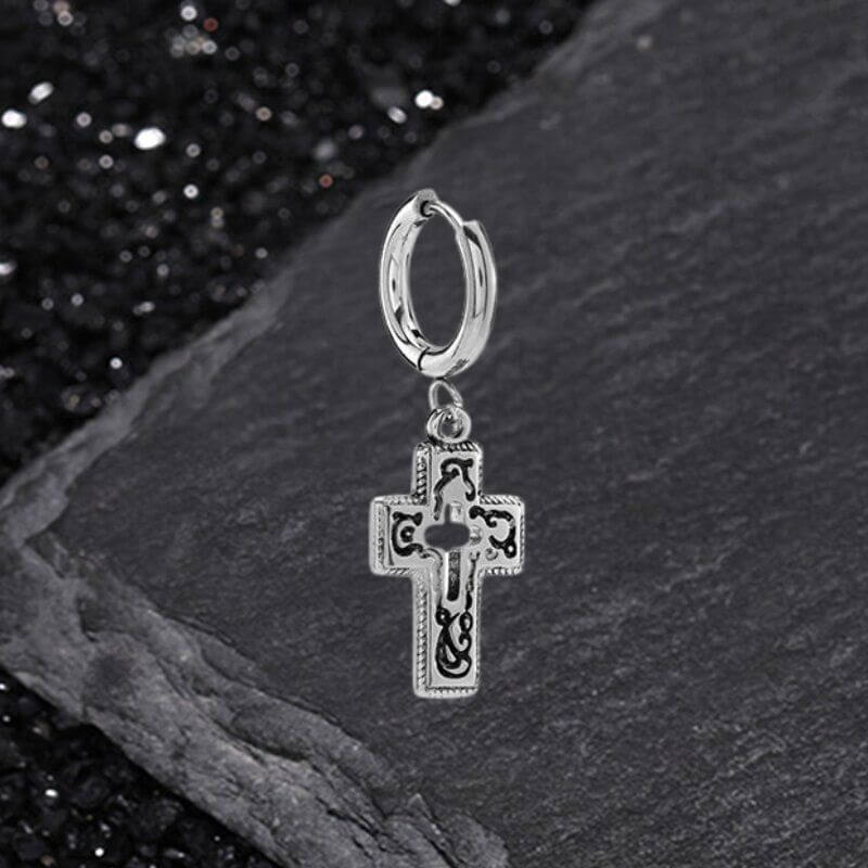 Vintage Hollow Cross Stainless Steel Drop Earrings | Gthic.com