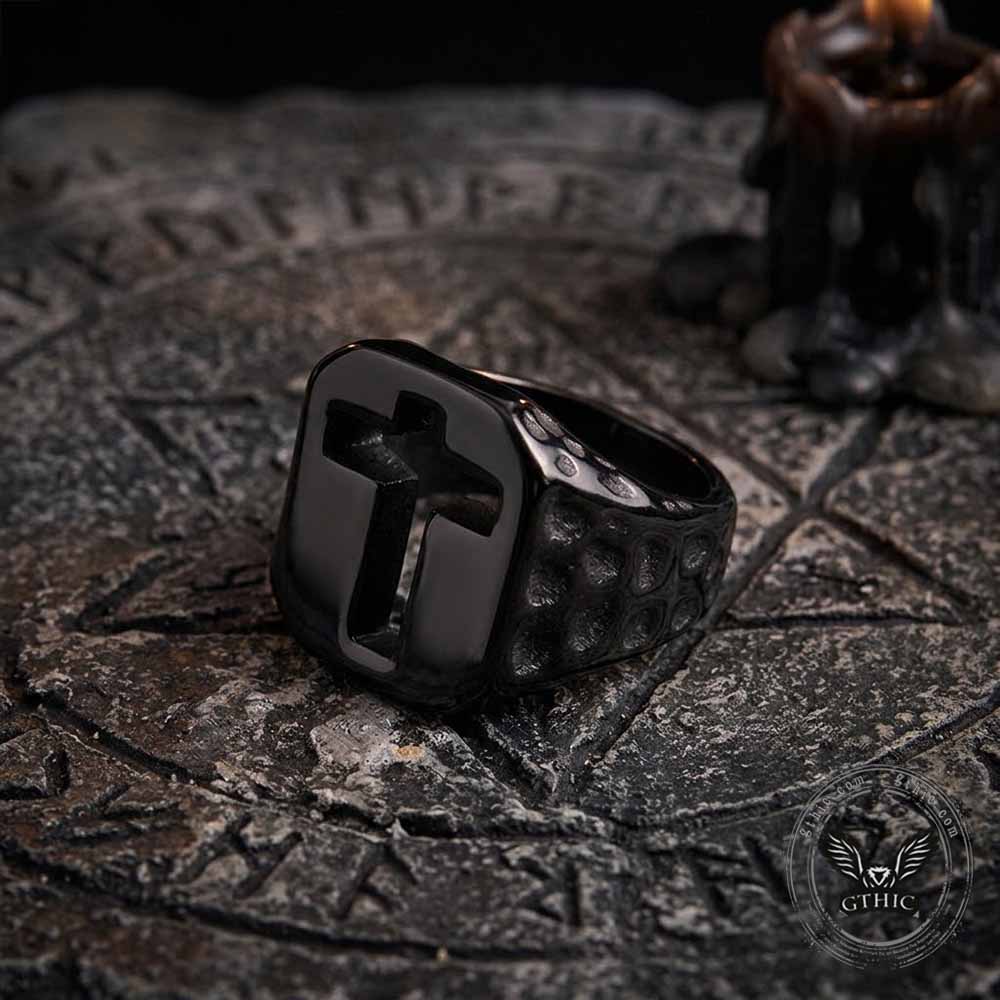 Vintage Hollow Cross Stainless Steel Ring