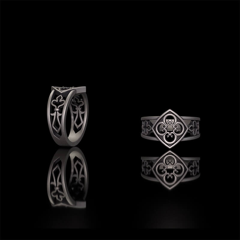 Vintage Hollow Floral Pattern Sterling Silver Ring | Gthic.com