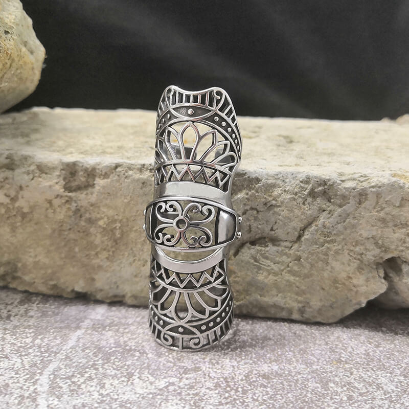 Vintage Hollow Pattern Stainless Steel Knuckle Ring | Gthic.com