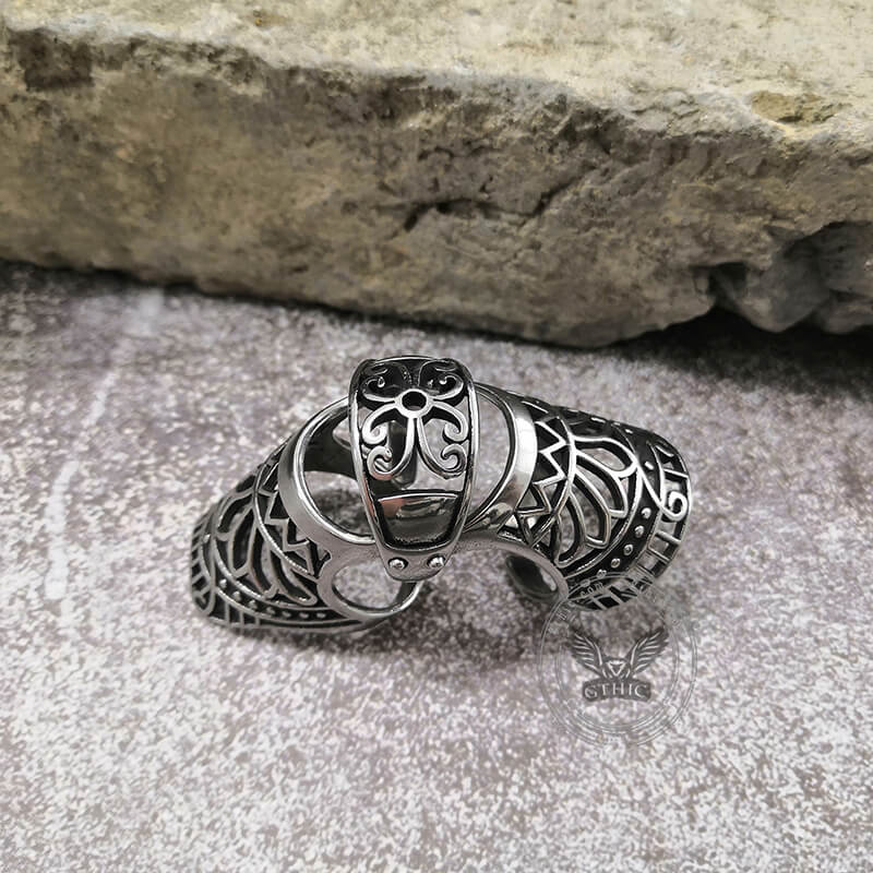 Vintage Hollow Pattern Stainless Steel Knuckle Ring | Gthic.com