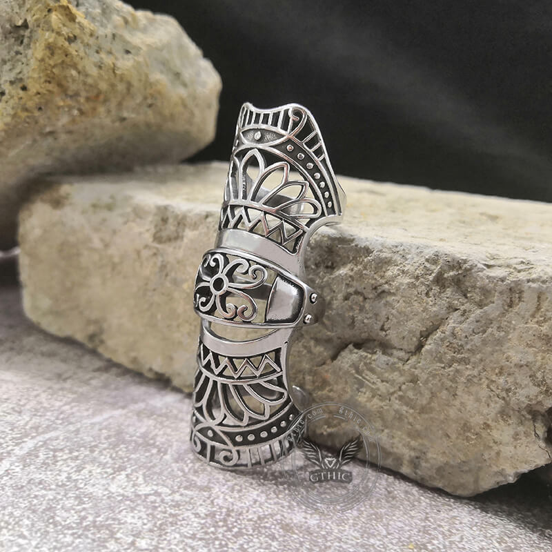 Vintage Hollow Pattern Stainless Steel Knuckle Ring | Gthic.com