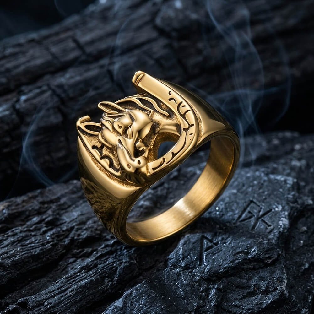 Vintage Horseshoe Horse Head Stainless Steel Ring