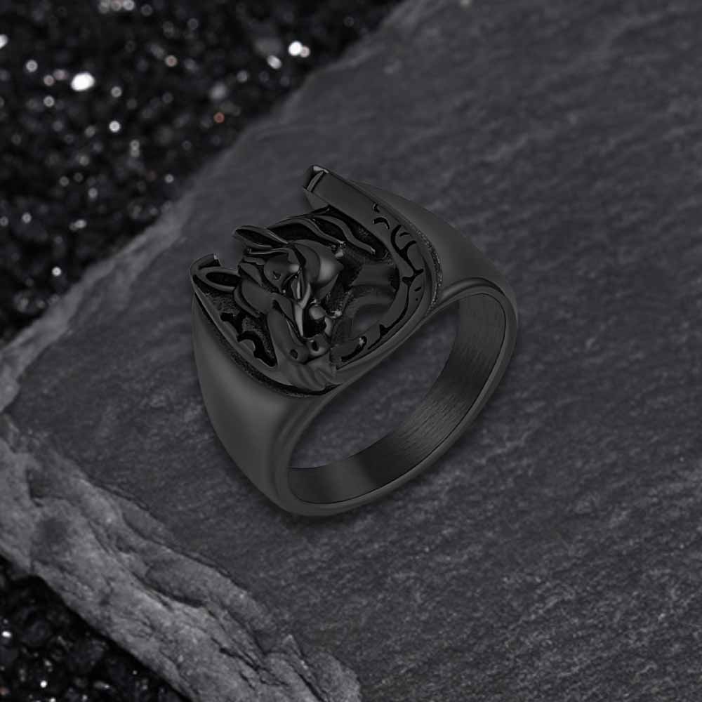 Vintage Horseshoe Horse Head Stainless Steel Ring