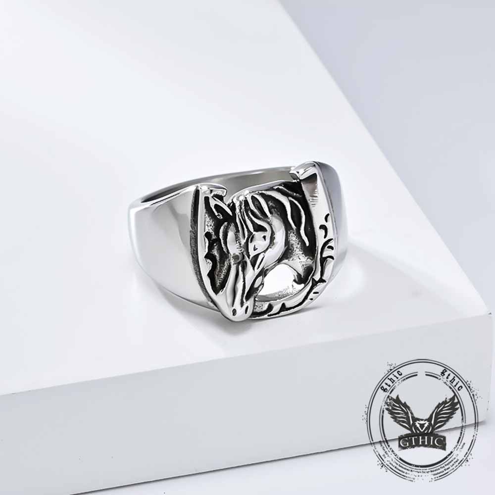 Vintage Horseshoe Horse Head Stainless Steel Ring