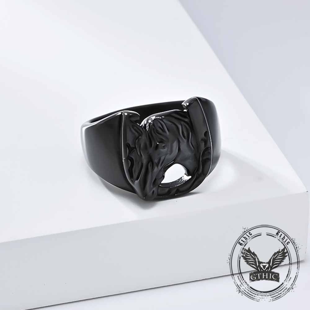 Vintage Horseshoe Horse Head Stainless Steel Ring