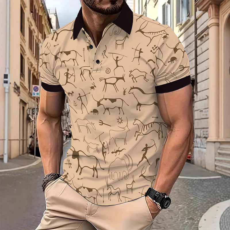 Vintage Hunting Rock Painting Print Polo Shirt 01 | Gthic.com