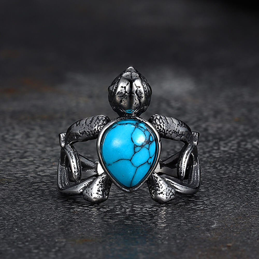 Vintage Indian Turtle Turquoise Stainless Steel Ring | Gthic.com