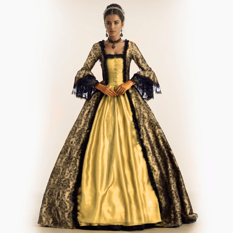 Vintage Jacquard Court Costume Gowns Dress