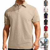 Vintage Jacquard Solid Color Short Sleeve Polo Shirt | Gthic.com