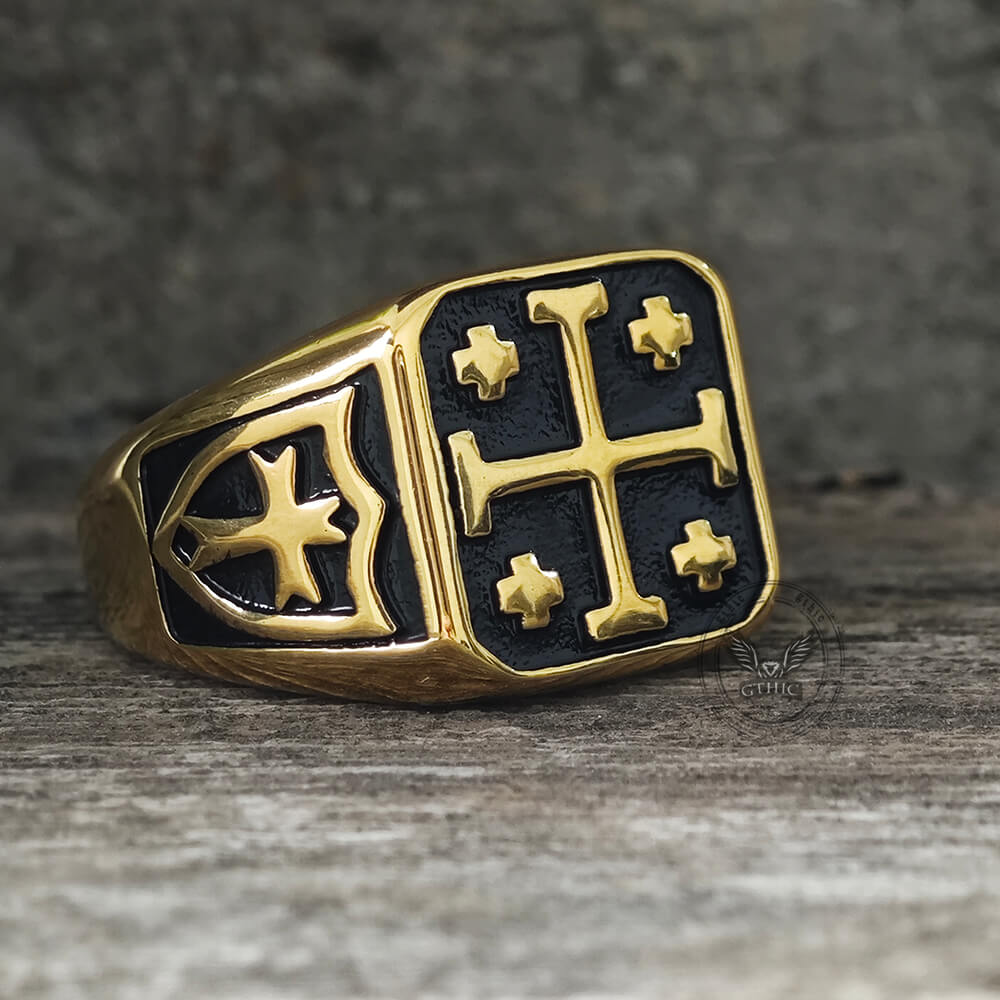 Vintage Jerusalem Cross Stainless Steel Christian Ring
