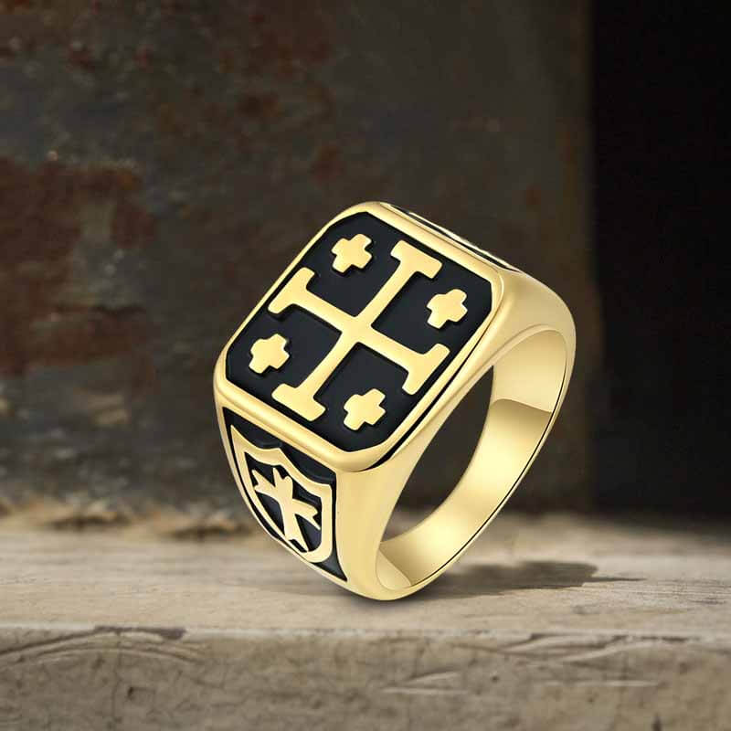 Vintage Jerusalem Cross Stainless Steel Christian Ring | Gthic.com