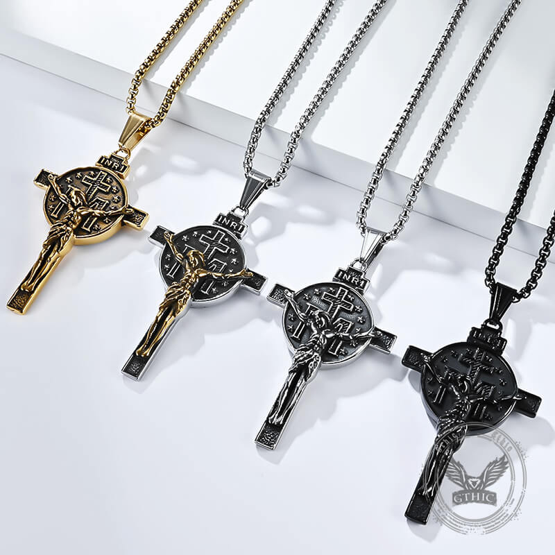 Vintage Jesus Suffering INRI Cross Stainless Steel Pendant | Gthic.com