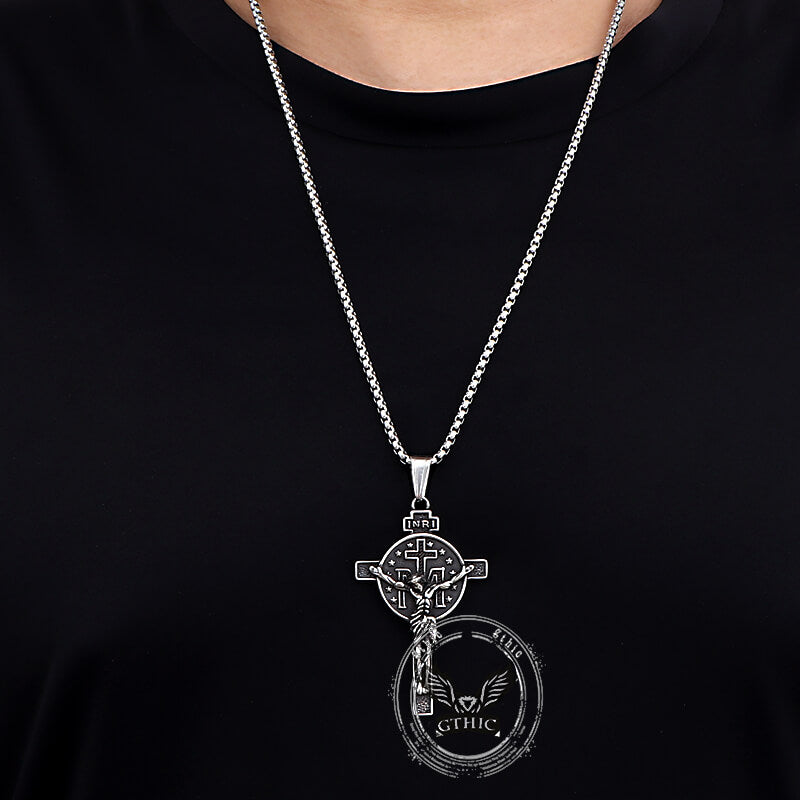 Vintage Jesus Suffering INRI Cross Stainless Steel Pendant