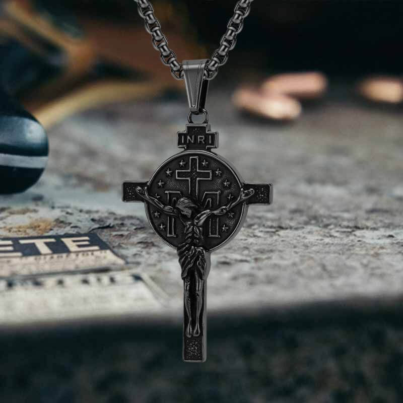 Vintage Jesus Suffering INRI Cross Stainless Steel Pendant