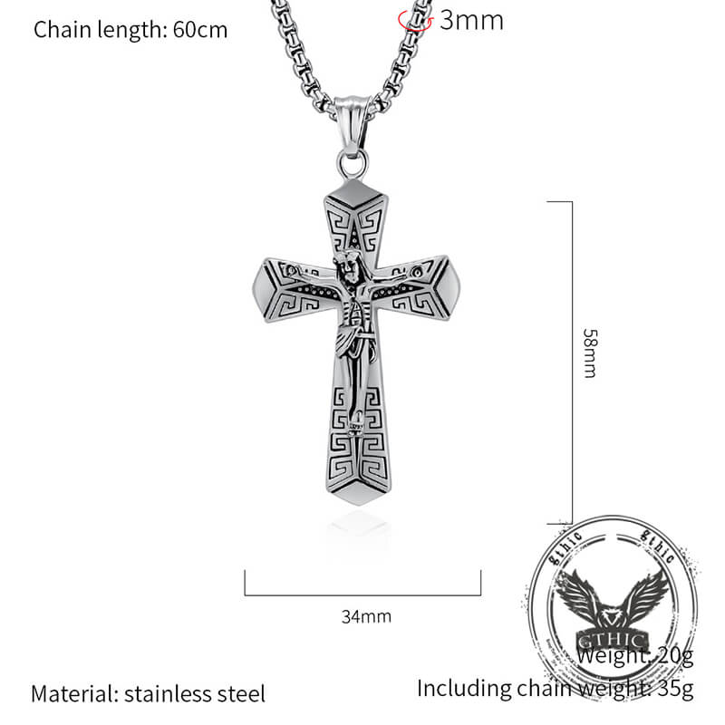 Vintage Jesus Suffering Stainless Steel Cross Pendant