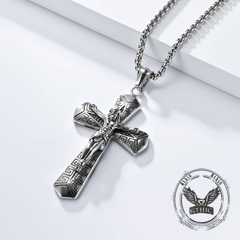 Vintage Jesus Suffering Stainless Steel Cross Pendant