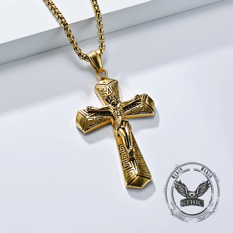 Vintage Jesus Suffering Stainless Steel Cross Pendant