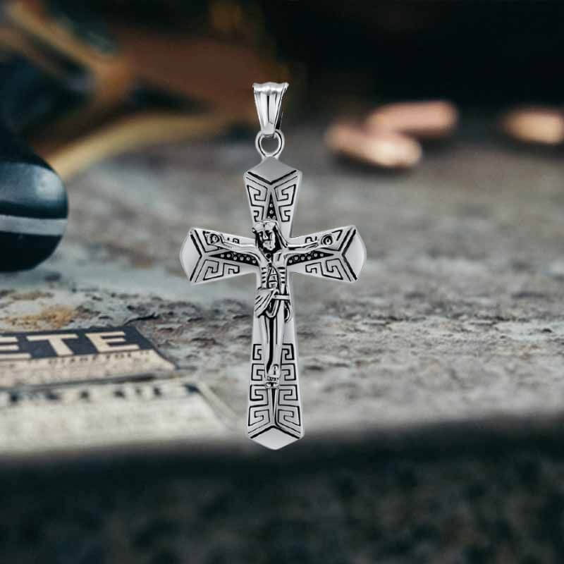 Vintage Jesus Suffering Stainless Steel Cross Pendant