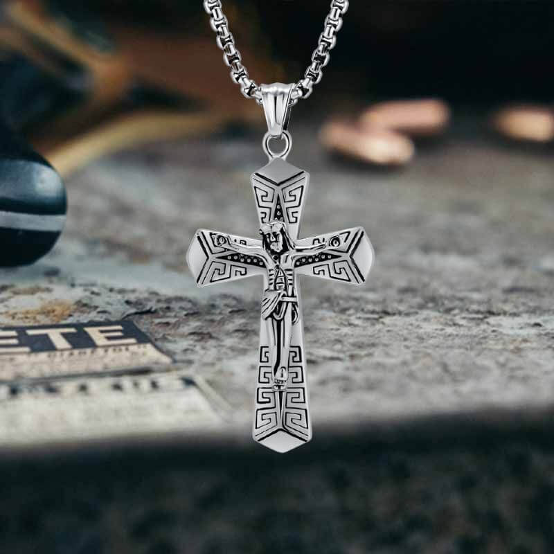 Vintage Jesus Suffering Stainless Steel Cross Pendant | Gthic.com