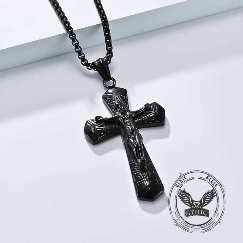 Vintage Jesus Suffering Stainless Steel Cross Pendant