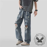 Vintage Knee-Ripped Distressed Drawstring Jeans 03 | Gthic.com