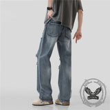 Vintage Knee-Ripped Distressed Drawstring Jeans