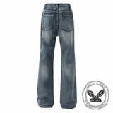 Vintage Knee-Ripped Distressed Drawstring Jeans