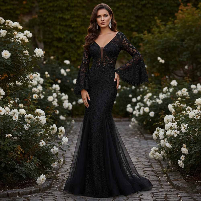 slim fit dress slacks Vintage Lace Embroidery Fishtail Slim Evening Dress – GTHIC