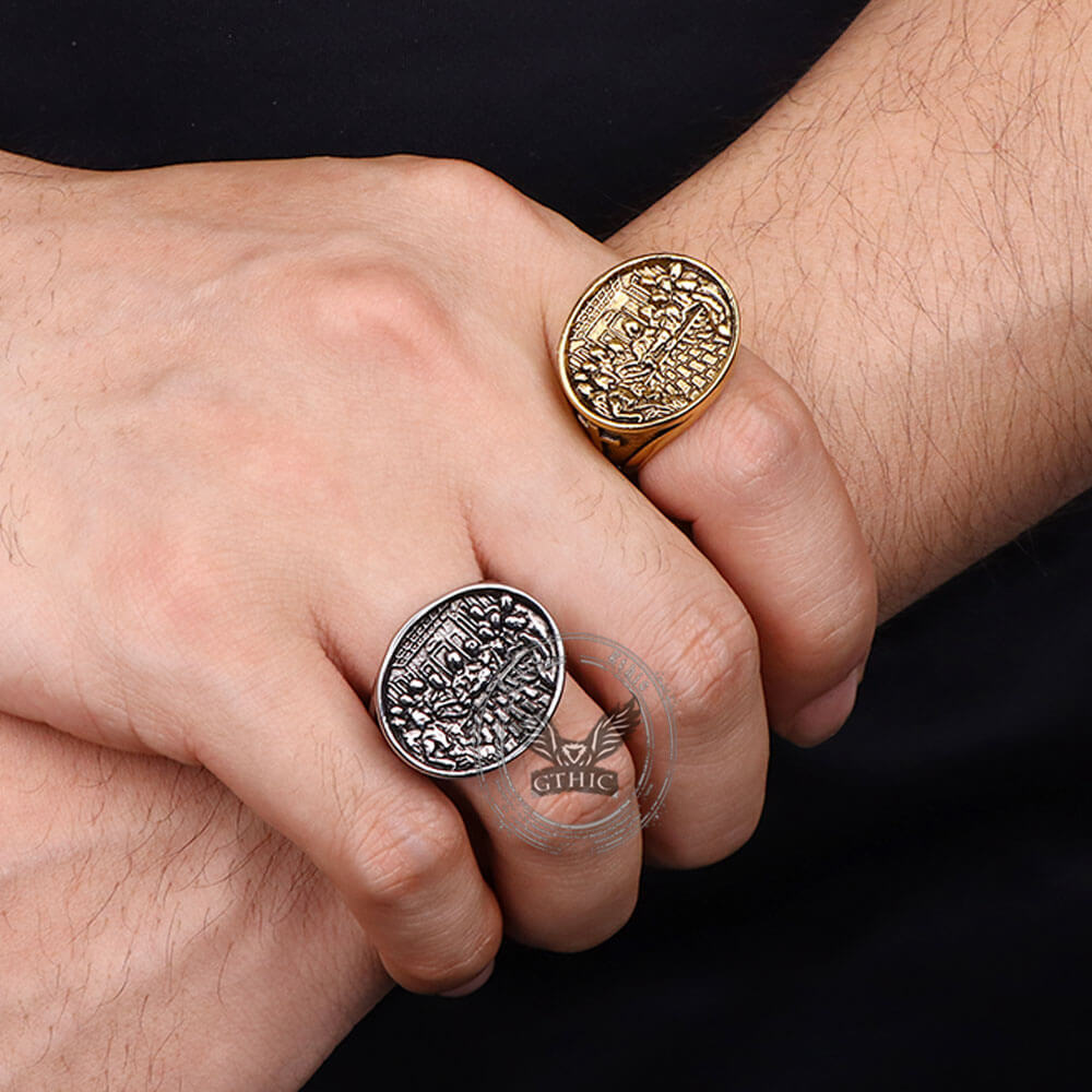 Vintage Last Supper Cross Stainless Steel Ring | Gthic.com