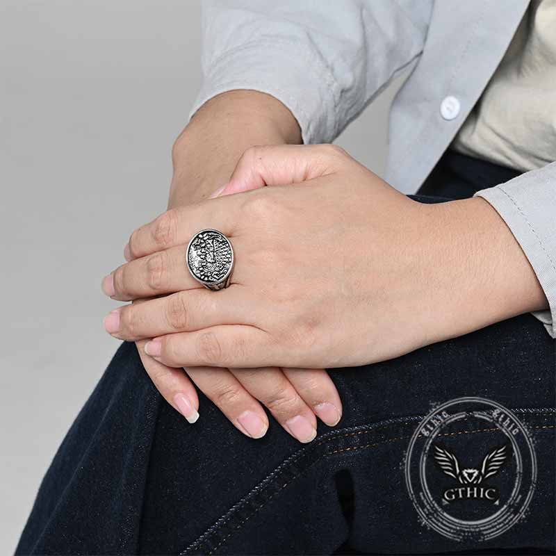 Vintage Last Supper Cross Stainless Steel Ring | Gthic.com