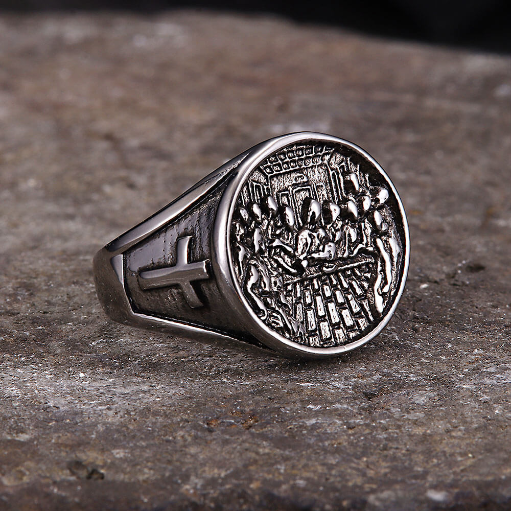 Vintage Last Supper Cross Stainless Steel Ring