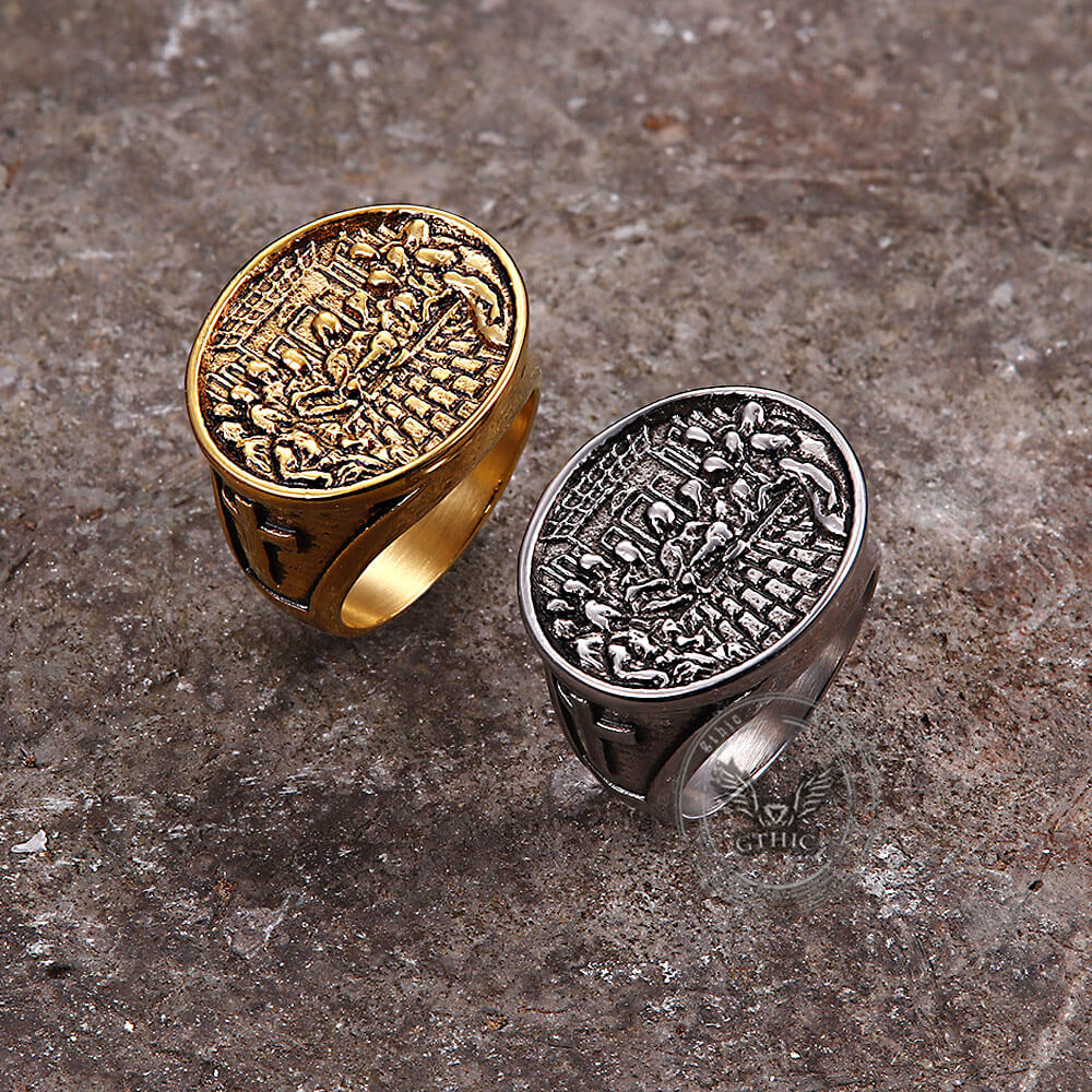 Vintage Last Supper Cross Stainless Steel Ring | Gthic.com