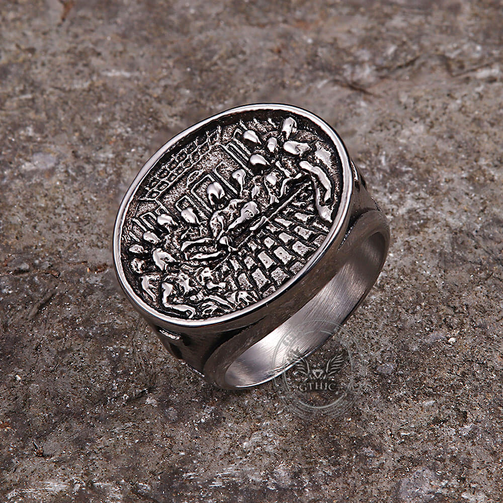 Vintage Last Supper Cross Stainless Steel Ring