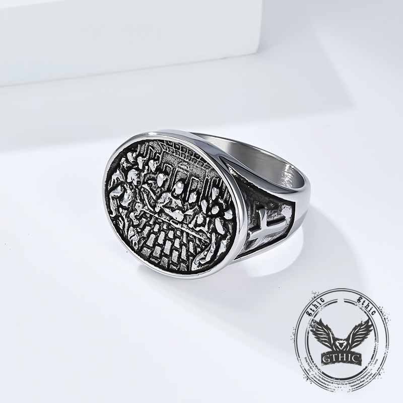 Vintage Last Supper Cross Stainless Steel Ring