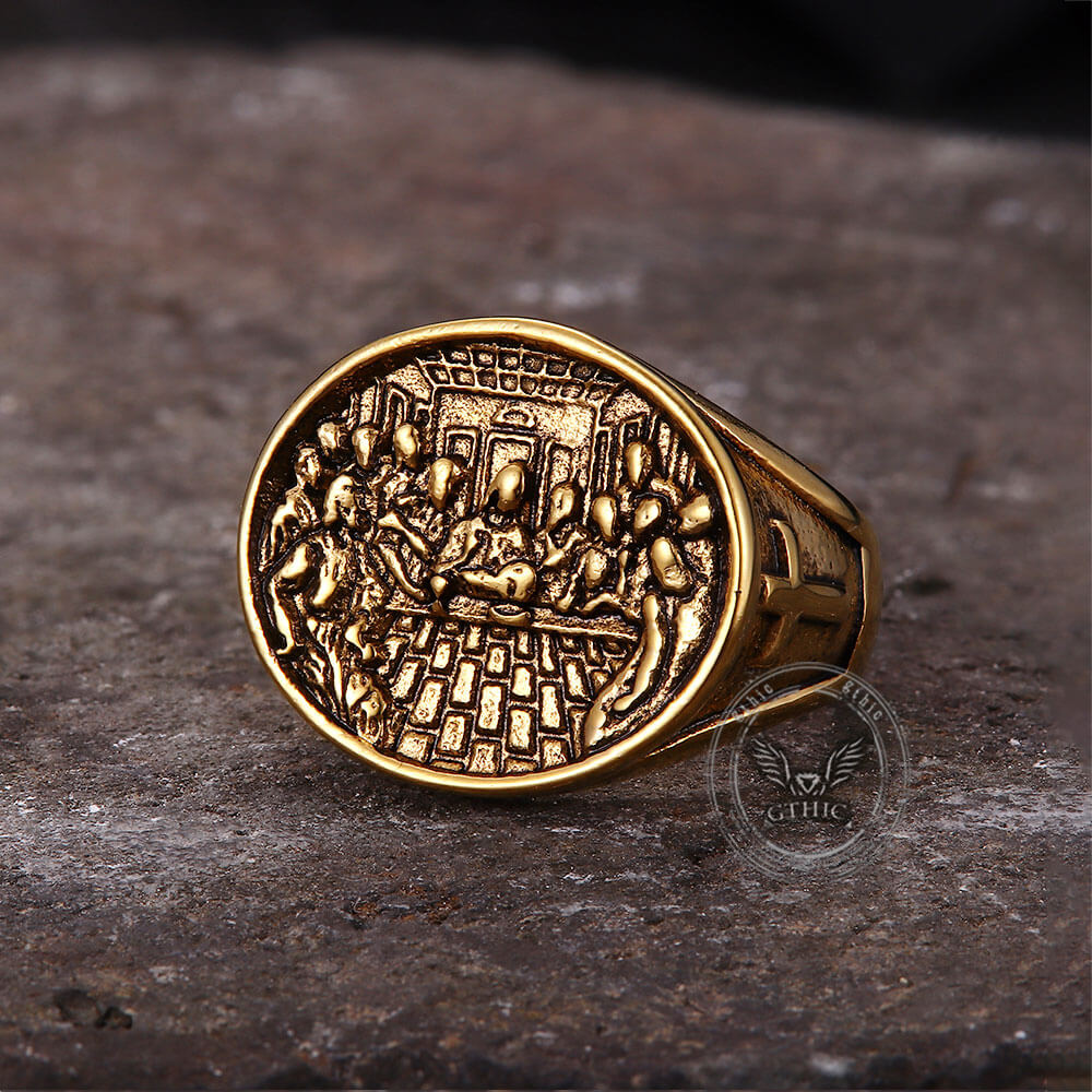 Vintage Last Supper Cross Stainless Steel Ring