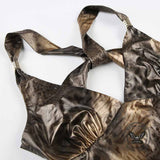 Bustier corsé de cuero de encaje negro