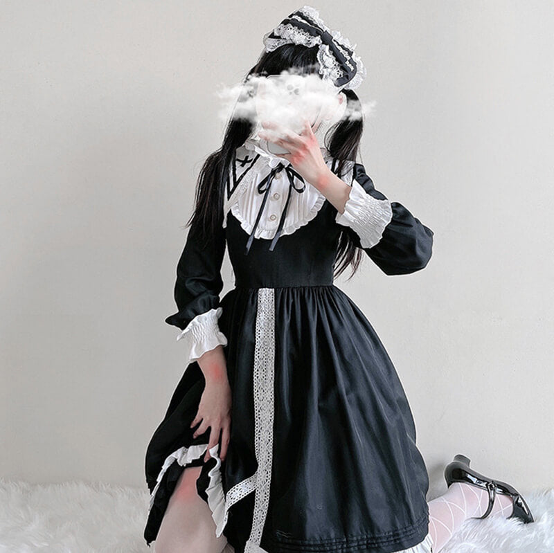 Vintage Maid Navy Neck Lolita Dress | Gthic.com