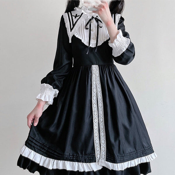 Vintage Maid Navy Neck Lolita Dress | Gthic.com