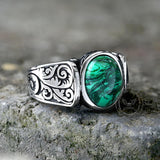 Vintage Malachite Inlaid Stainless Steel Gemstone Ring | Gthic.com