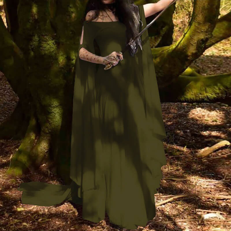 Vintage Medieval Fairy Witch Solid Color Dress | Gthic.com