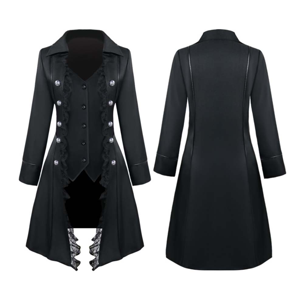 Vintage Medieval Lace Trim Gothic Long Trench Coat