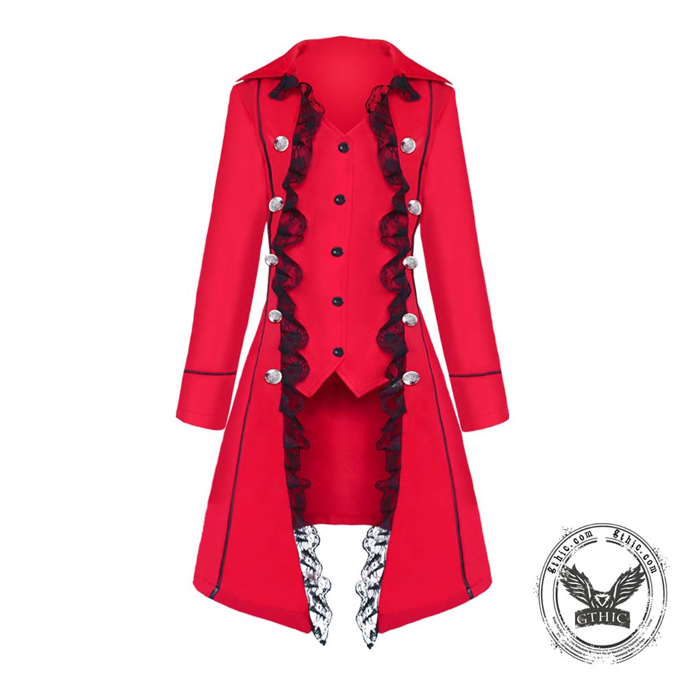 Vintage Medieval Lace Trim Gothic Long Trench Coat