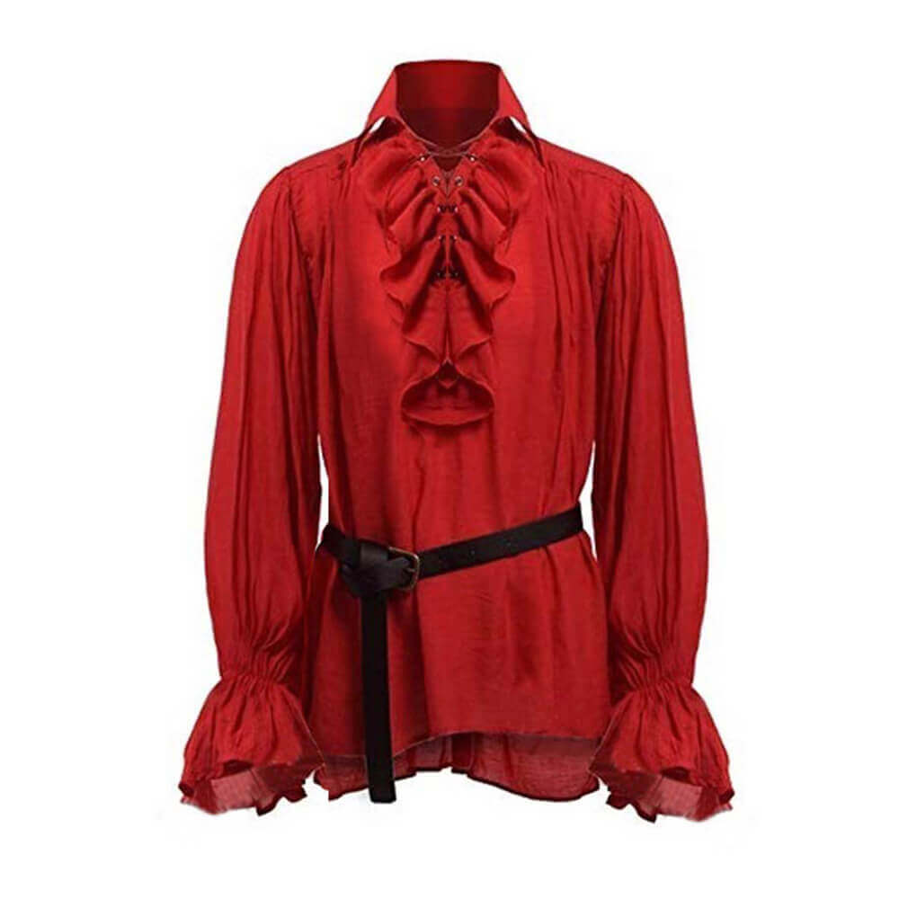 Vintage Medieval Renaissance Lapel Puff Sleeve Solid Shirt | Gthic.com