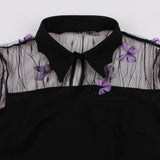 Vintage Mesh Butterfly Embroidery Trumpet Sleeve Dress